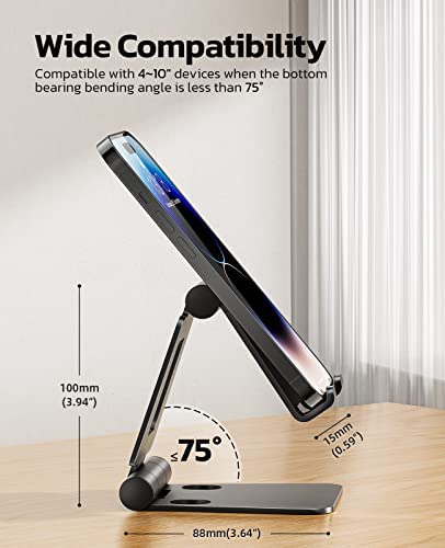 Nulaxy 2 Pack Dual Folding Cell Phone Stand, Fully Adjustable Foldable Desktop Phone Holder Cradle Dock Compatible with Phone 14 13 12 Pro Xs Xs Max Xr X 8, All Phones, Black & Silver - Image 3