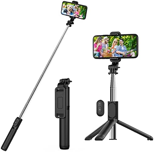 Selfie Stick, Extendable Selfie Stick Tripod with Wireless Remote and Tripod Stand, Portable, Lightweight, Compatible with iPhone 14 13 12 Pro Xs Max Xr X 8Plus 7, Samsung Smartphone and More