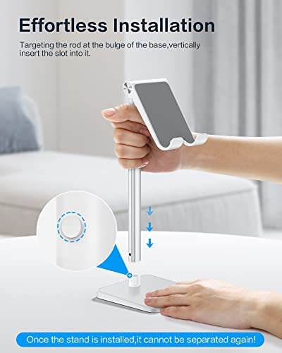 Cell Phone Stand, OMOTON Adjustable Angle Height Desk Phone Dock Holder for iPhone SE 2/11 / 11 Pro/XS Max/XR, Samsung Galaxy S20 / S10 / S9 / S8 and Other Phones (3.5-7.0-Inch),Silver - Image 6