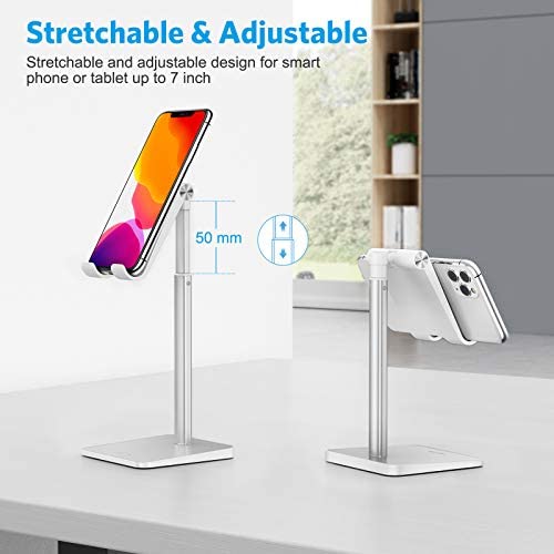 Cell Phone Stand, OMOTON Adjustable Angle Height Desk Phone Dock Holder for iPhone SE 2/11 / 11 Pro/XS Max/XR, Samsung Galaxy S20 / S10 / S9 / S8 and Other Phones (3.5-7.0-Inch),Silver - Image 2