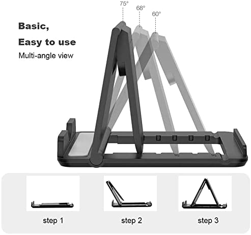 Kemoxan 2 Pack Portable Cell Phone Stand Holder for Desk, Foldable Pocket-Sized Mount, Universal Adjustable Desktop Mobile Phone Kickstand Compatible with iPhone IPads Kindle Android Black & White - Image 3