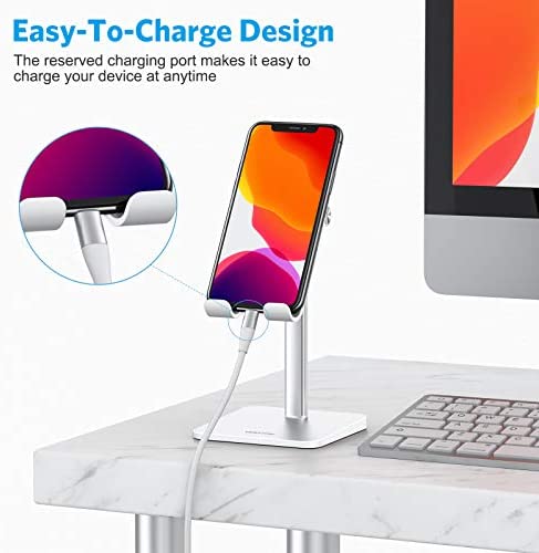 Cell Phone Stand, OMOTON Adjustable Angle Height Desk Phone Dock Holder for iPhone SE 2/11 / 11 Pro/XS Max/XR, Samsung Galaxy S20 / S10 / S9 / S8 and Other Phones (3.5-7.0-Inch),Silver - Image 3