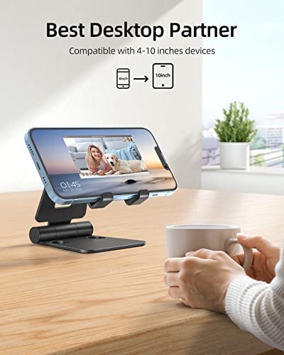 Nulaxy 2 Pack Dual Folding Cell Phone Stand, Fully Adjustable Foldable Desktop Phone Holder Cradle Dock Compatible with Phone 14 13 12 Pro Xs Xs Max Xr X 8, All Phones, Black & Silver - Image 6