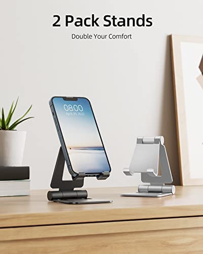 Nulaxy 2 Pack Dual Folding Cell Phone Stand, Fully Adjustable Foldable Desktop Phone Holder Cradle Dock Compatible with Phone 14 13 12 Pro Xs Xs Max Xr X 8, All Phones, Black & Silver - Image 2