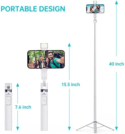 Ambertronix 40” Selfie Stick Tripod Quadrapod, Onboard Light, Wireless Bluetooth Remote, Extendable, Stainless Steel, 3 Light Modes, 9 Brightness Levels, Compatible with All iPhone & Android Devices - Image 9