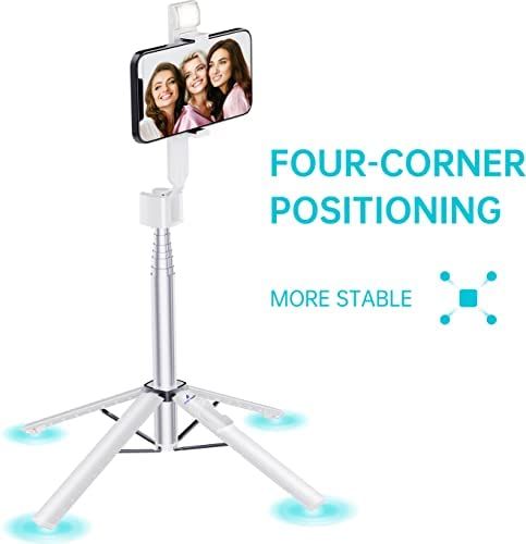 Ambertronix 40” Selfie Stick Tripod Quadrapod, Onboard Light, Wireless Bluetooth Remote, Extendable, Stainless Steel, 3 Light Modes, 9 Brightness Levels, Compatible with All iPhone & Android Devices - Image 2