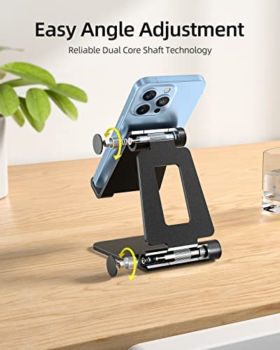 Nulaxy 2 Pack Dual Folding Cell Phone Stand, Fully Adjustable Foldable Desktop Phone Holder Cradle Dock Compatible with Phone 14 13 12 Pro Xs Xs Max Xr X 8, All Phones, Black & Silver - Image 4