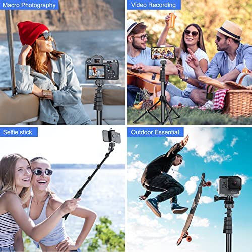 Sensyne 62" Phone Tripod & Selfie Stick, Extendable Cell Phone Tripod Stand with Wireless Remote and Phone Holder, Compatible with iPhone Android Phone, Camera (Black) - Image 2