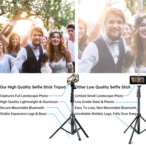 Fugetek 51" Professional Selfie Stick Tripod, 100% All Aluminum Stick & Legs, Lightweight, Detachable Bluetooth Remote, Portable All in One, Compatible with iPhone & Android, Non Skid Feet, Black - Image 3
