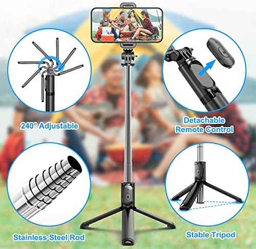 Selfie Stick, Extendable Selfie Stick Tripod with Wireless Remote and Tripod Stand, Portable, Lightweight, Compatible with iPhone 14 13 12 Pro Xs Max Xr X 8Plus 7, Samsung Smartphone and More - Image 2