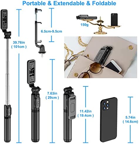 Selfie Stick, Extendable Selfie Stick Tripod with Wireless Remote and Tripod Stand, Portable, Lightweight, Compatible with iPhone 14 13 12 Pro Xs Max Xr X 8Plus 7, Samsung Smartphone and More - Image 4