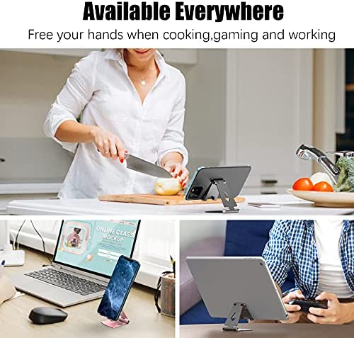 JIUCAIE 2Pack Cell Phone Stand for Angle Height Adjustable Desk Sturdy Aluminum Metal Cute Phone Holder for iPhone,Ipad, Mobile Phone, All Android Smartphone,Desktop - Image 4