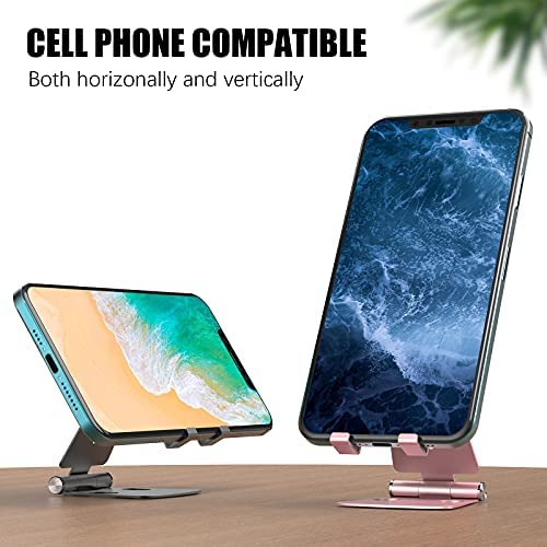 JIUCAIE 2Pack Cell Phone Stand for Angle Height Adjustable Desk Sturdy Aluminum Metal Cute Phone Holder for iPhone,Ipad, Mobile Phone, All Android Smartphone,Desktop - Image 2