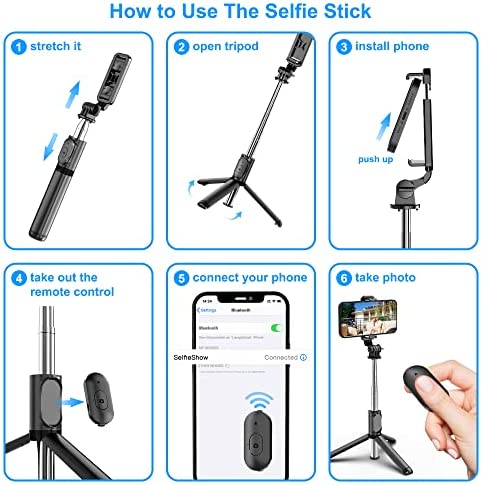 Selfie Stick, Extendable Selfie Stick Tripod with Wireless Remote and Tripod Stand, Portable, Lightweight, Compatible with iPhone 14 13 12 Pro Xs Max Xr X 8Plus 7, Samsung Smartphone and More - Image 5