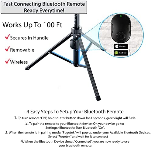 Fugetek 51" Professional Selfie Stick Tripod, 100% All Aluminum Stick & Legs, Lightweight, Detachable Bluetooth Remote, Portable All in One, Compatible with iPhone & Android, Non Skid Feet, Black - Image 4