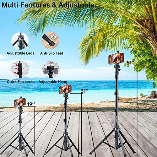 Fugetek 51" Professional Selfie Stick Tripod, 100% All Aluminum Stick & Legs, Lightweight, Detachable Bluetooth Remote, Portable All in One, Compatible with iPhone & Android, Non Skid Feet, Black - Image 5